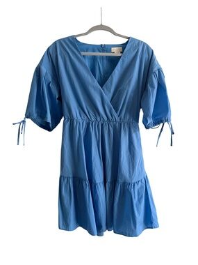 Ted Baker Suza Puff Sleeve Tiered Dress in light blue. Size 1, US size 2/4